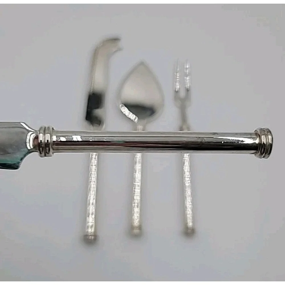 VTG 3 Pc Cheese Knife Spreader Slicer Fruit Fork Set Silverplated Rod Handles